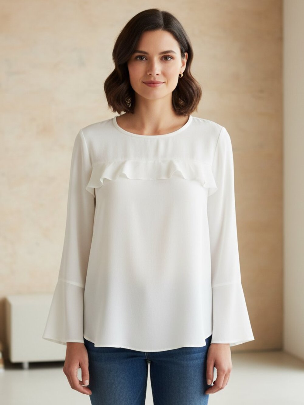 NEW Loft S Cream Ivory Ruffle Bell Sleeve Blouse Top‎ Coquette Office Boho Fairy